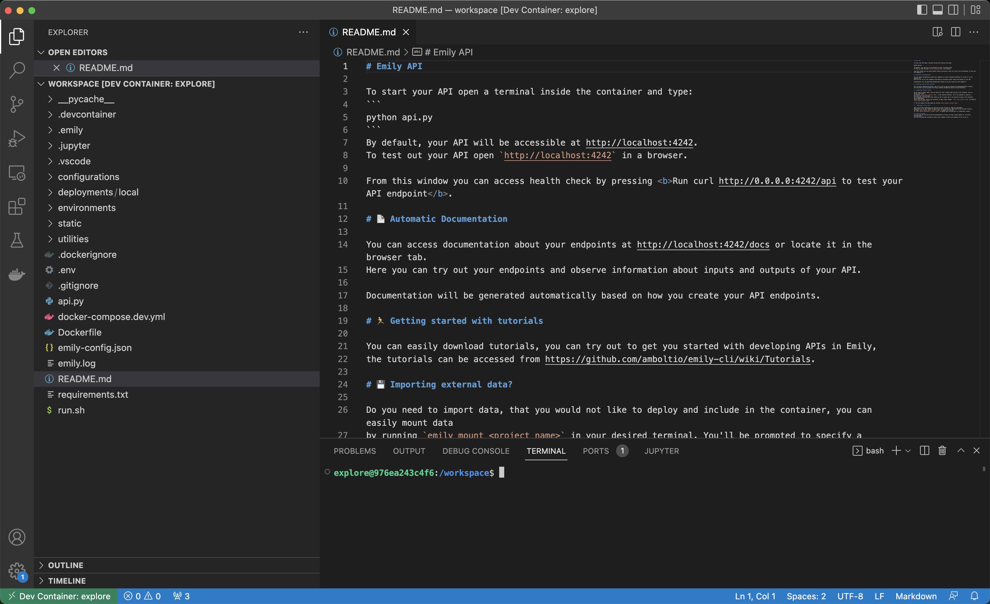 The output from VS Code on first launch