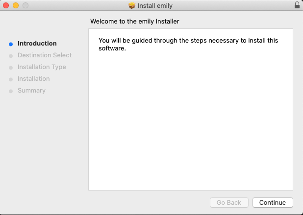 The Emily macOS installer, step 2